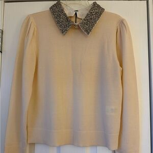 Alice + Olivia Era Embellished Collar Knit Sweater in Cream color, Large size